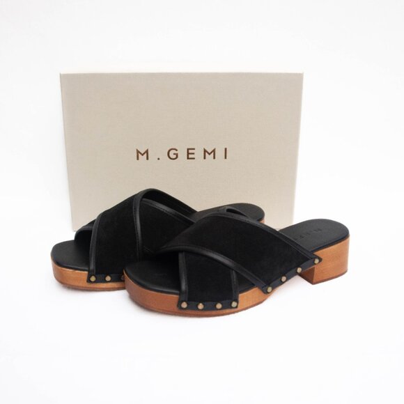 M. Gemi The Mariella Black Suede Wooden Slip-on Platform Sandals 40.5/10 US - Picture 7 of 13